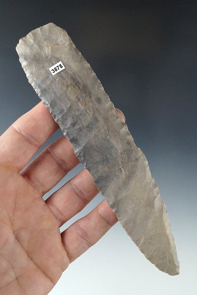 Thin, well flaked and nicely patinated 5 7/8" Knife made from Hornstone, found in Kentucky.