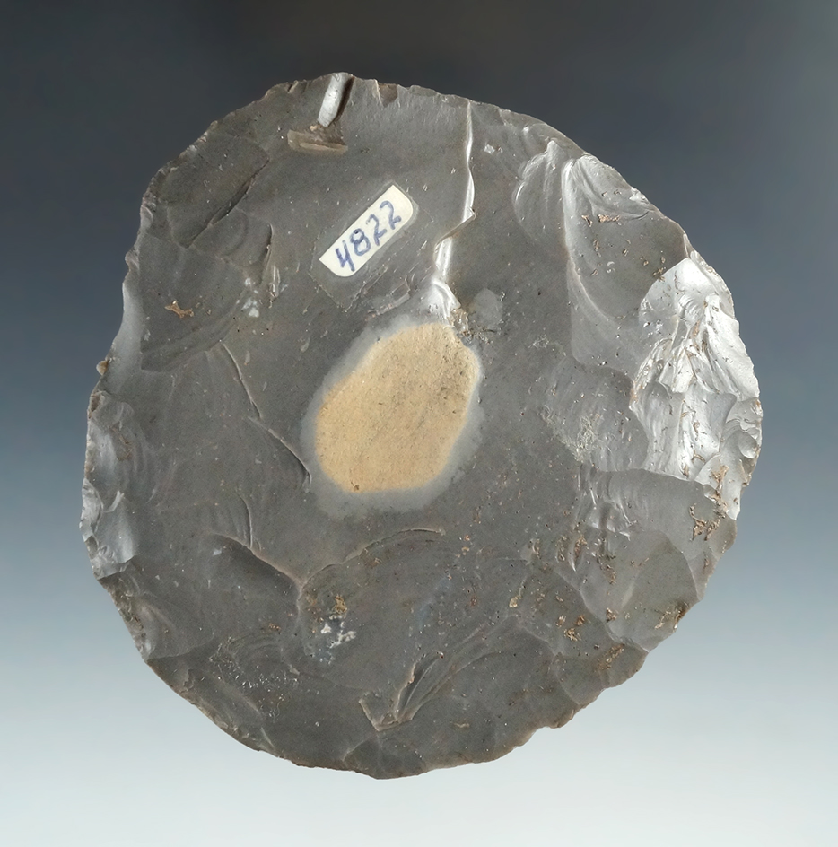 4 1/8" Crib Mound Cache Blade made from Hornstone, found in Spencer Co., Indiana. Ex. Kley.