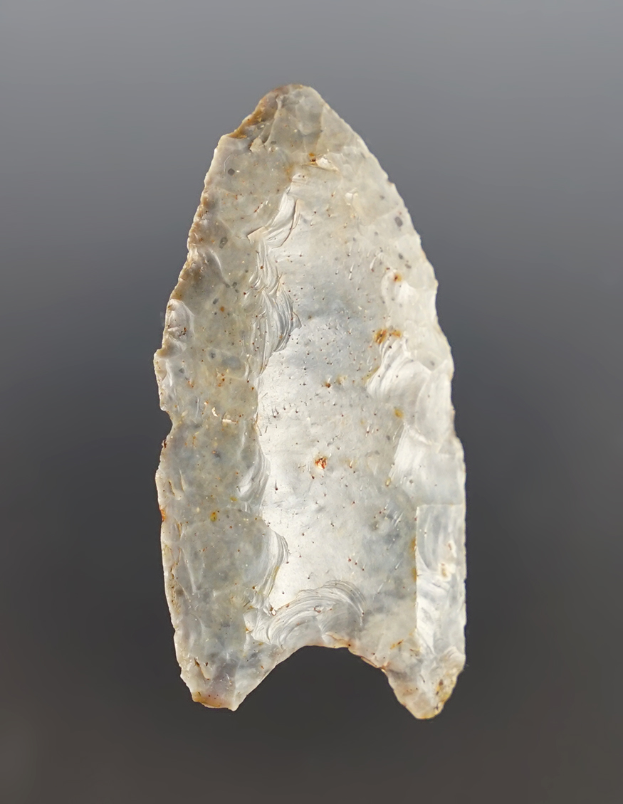 Nicely made 2 5/16" Fluted Paleo Clovis found in Illinois. 