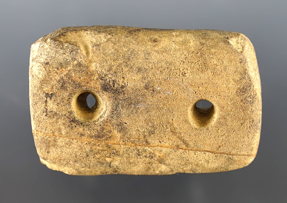 2 5/16" Gorget - Sandstone. Surface find by Nancy Morris in Coshocton Co., Ohio.