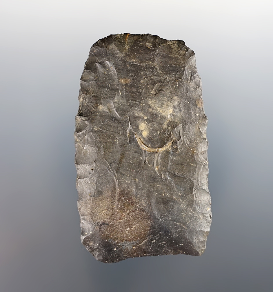 Fine 2 9/16" Paleo Square Knife found in Coshocton Co., Ohio. Made from Coshocton Flint.