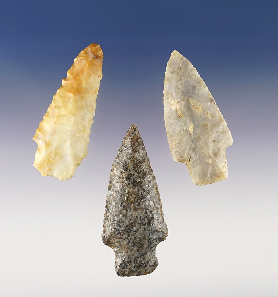 Set of 3 Stemmed Ohio points that are nicely made. The largest is 2 9/16".