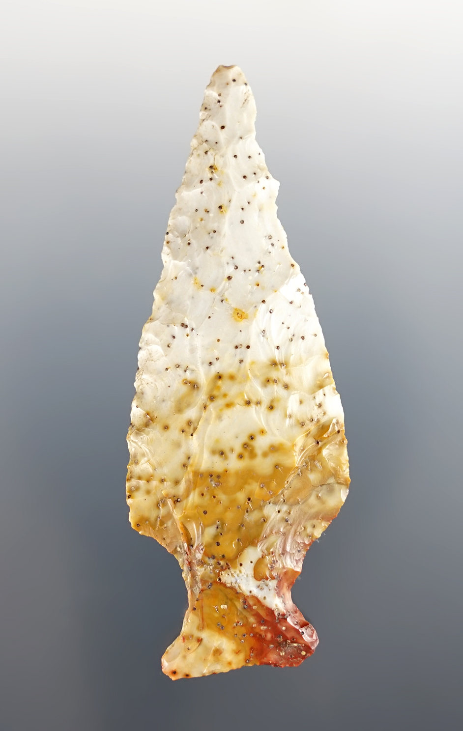 2 15/16" Ashtabula made from colorful Flint Ridge Flint. Found in Ohio. Ex. Wehrle, Thursby.