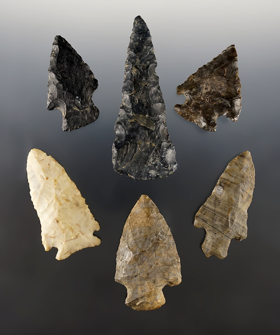 Set of 6 assorted Ohio points in nice condition. The largest is 3 3/8".