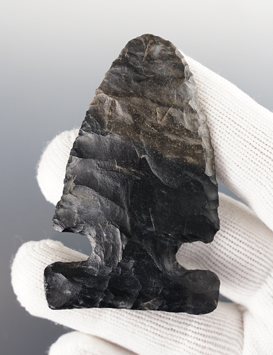 2 1/2" Archaic Sidenotch found in Richland Co., Ohio. Classic form and well made.