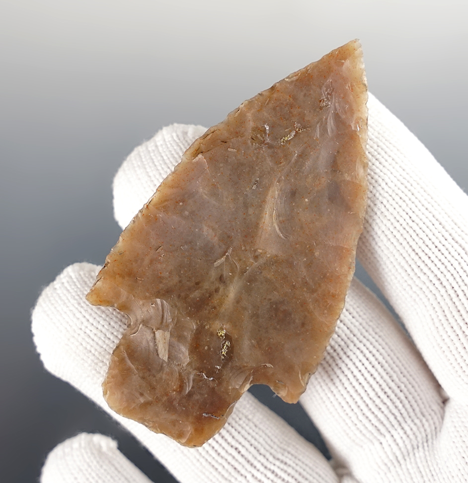 Fine 2 3/4" Adena point made from translucent Flint Ridge Flint. Found in Ohio. 
