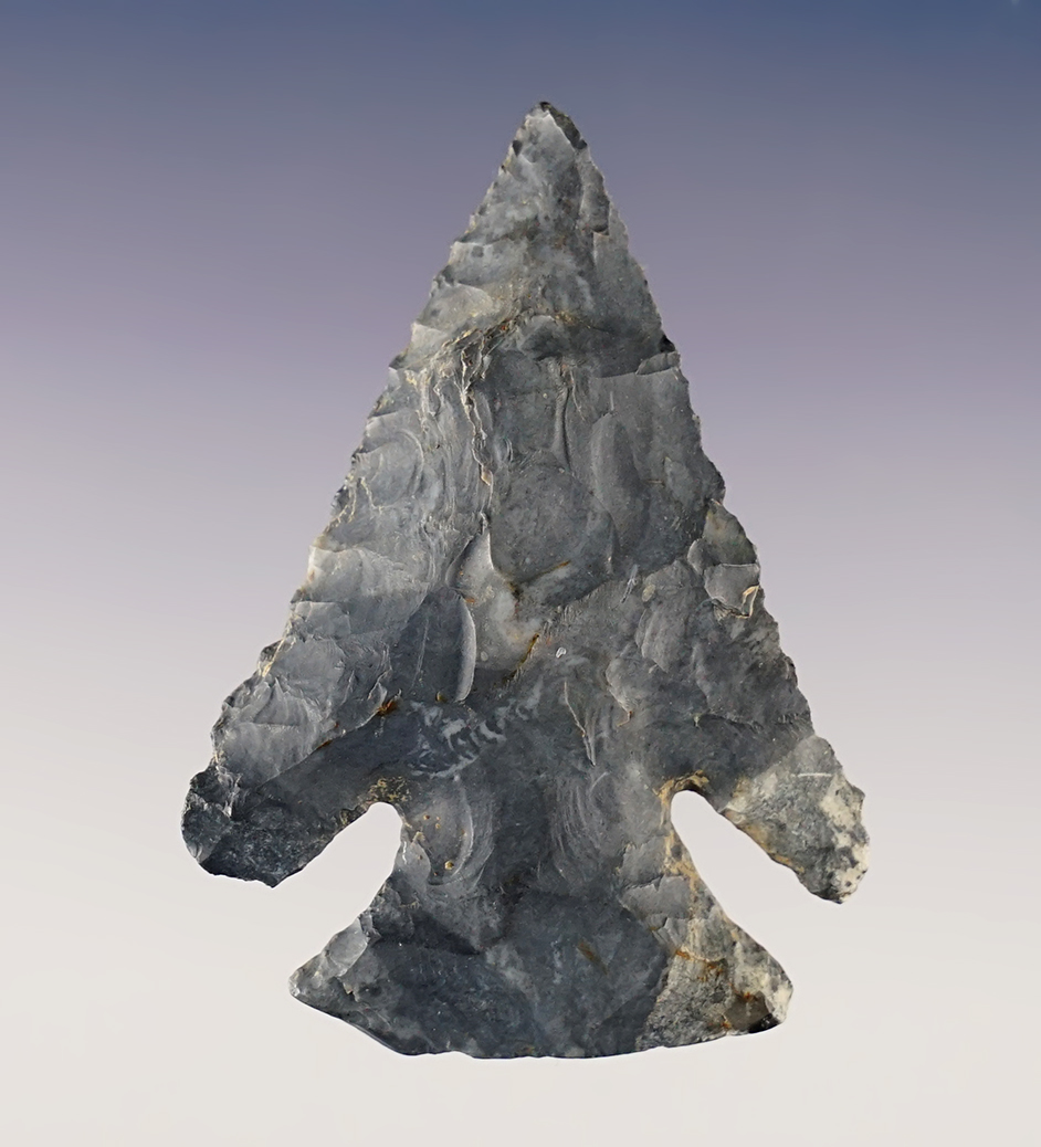 2 3/16" Archaic Thebes Bevel made from patinated Coshocton Flint. Found in Ohio. 