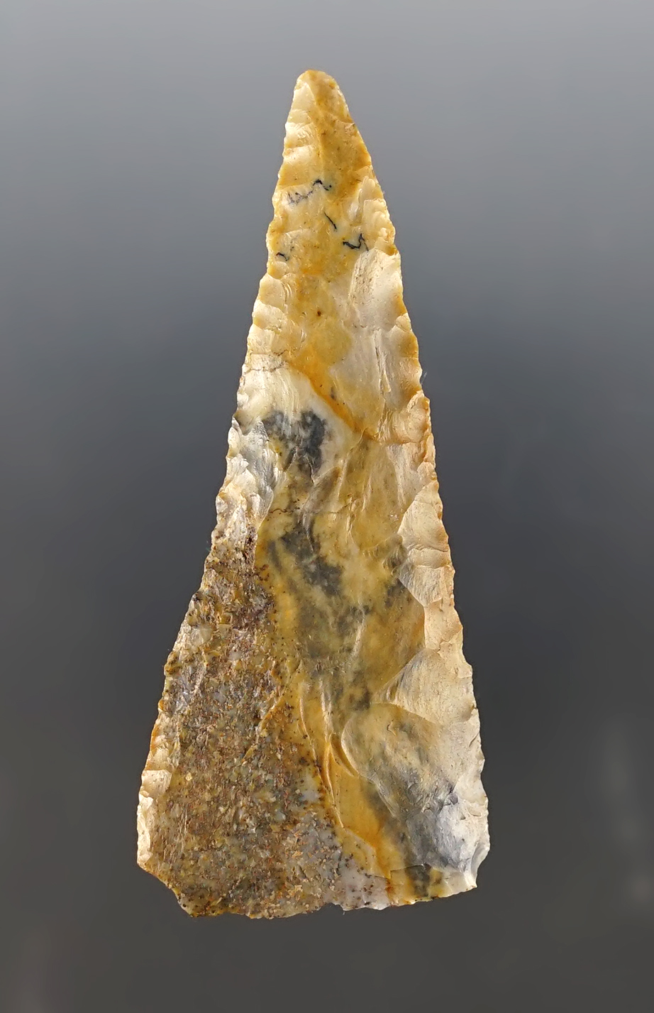 2 15/16" Ohio Triangular Knife made from highly colorful flint.