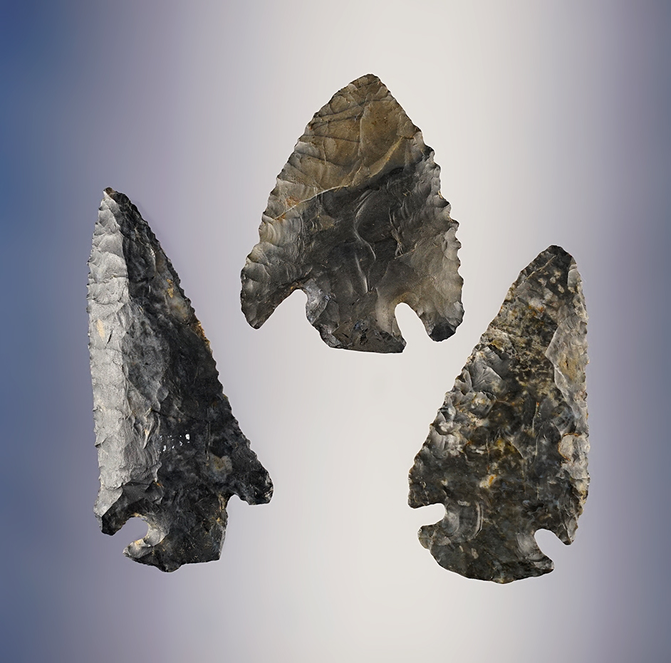 Set of 3 Ohio Archaic points that are nicely flaked. The largest is 3 1/4".
