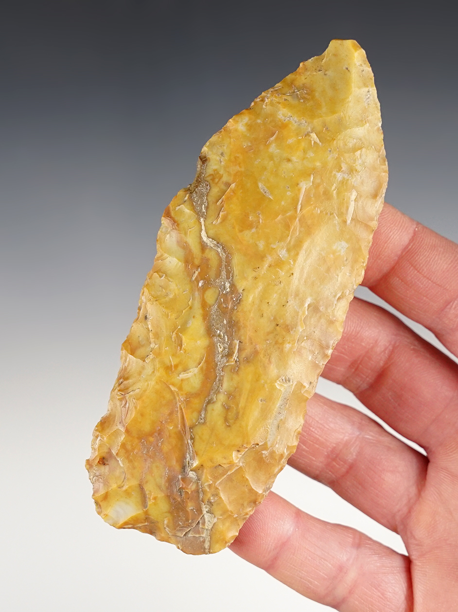 Colorful 4 3/8" Flint Ridge Paleo Knife found by James Smithson in Ohio. Ex. Jon Duncan, Hitchel.