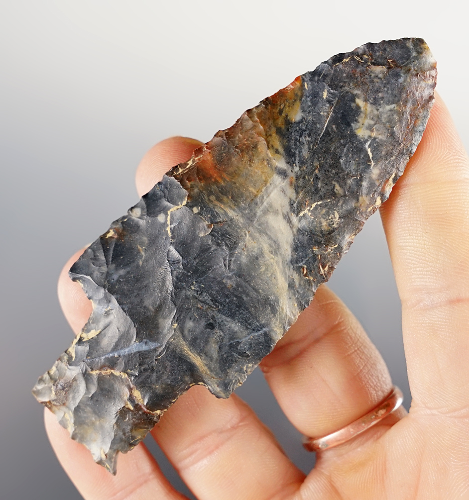 Exceptional style! 3 1/2" Paleo Stringtown Lanceolate found in Ashland Co., Ohio. Bennett COA. 