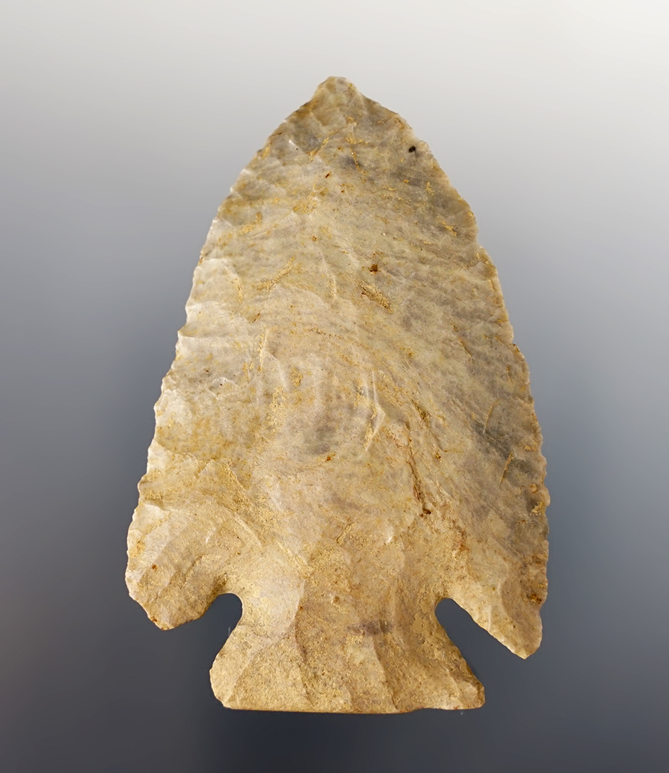 2 9/16" Archiac Corner Notch made from Upper Mercer Flint with nice mineral deposits on surface.