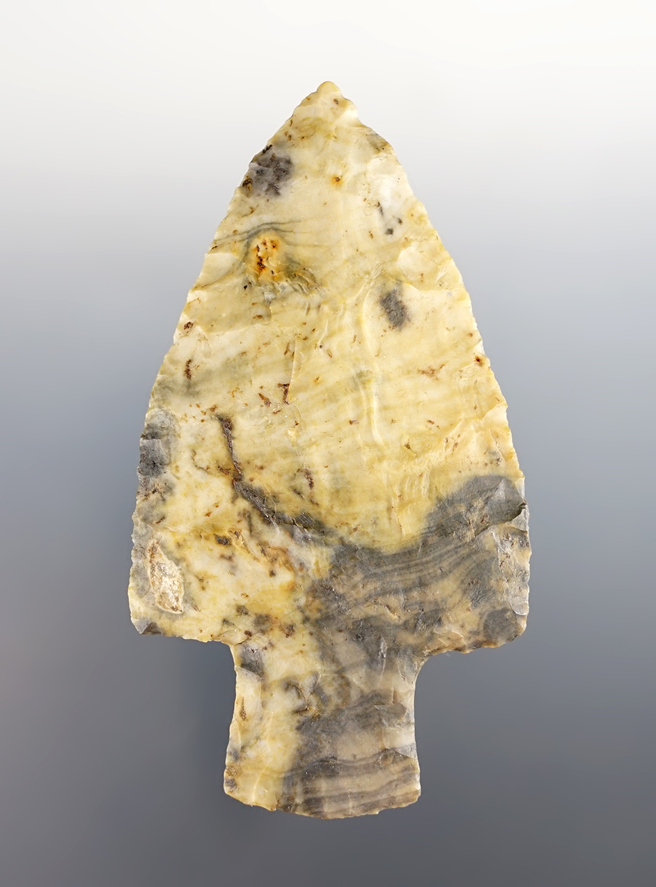 Incredible 3 3/4" Adena Robins made from rare black & white Nethers Flint Ridge Flint. Pictured.