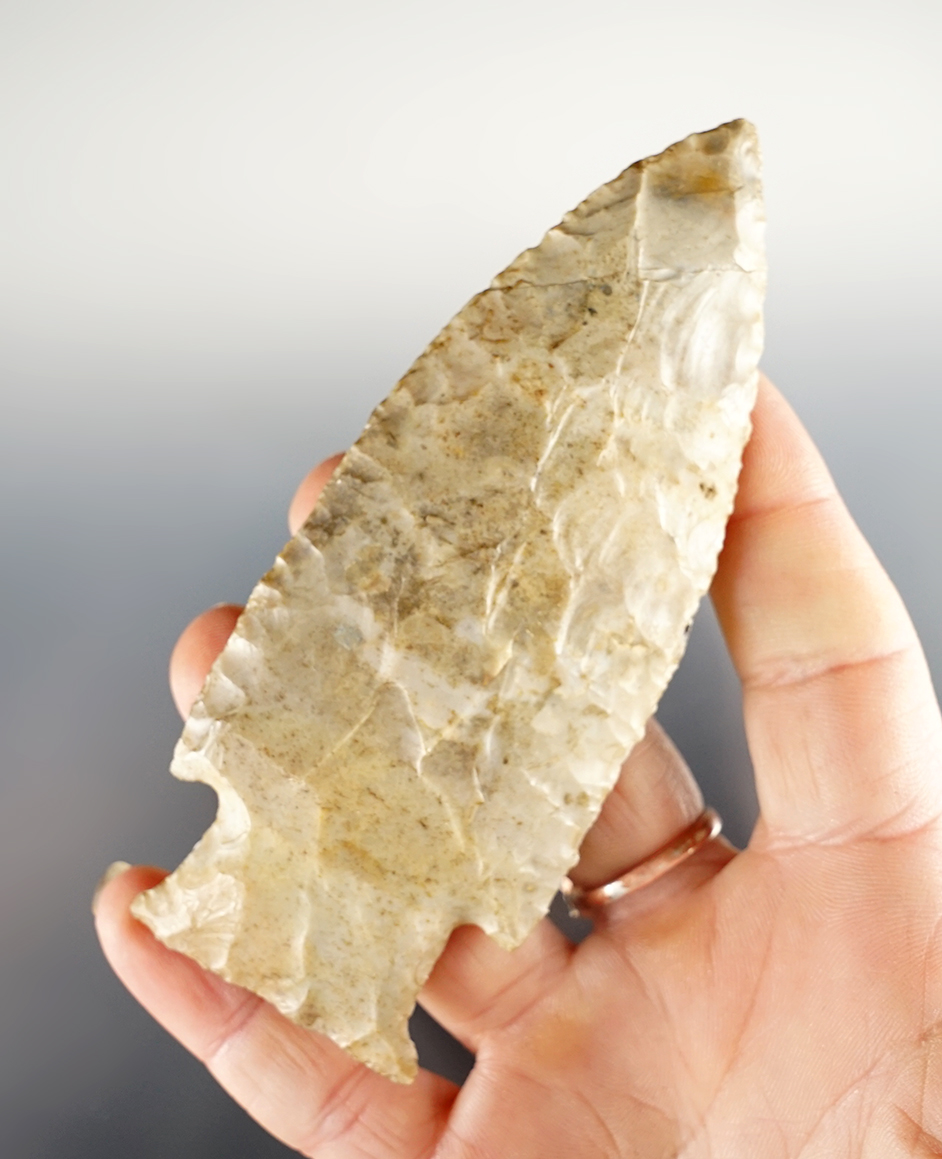 4 5/16" Paleo Stringtown Lanceolate made from Flint Ridge Flint. Found in Knox Co., Ohio. 