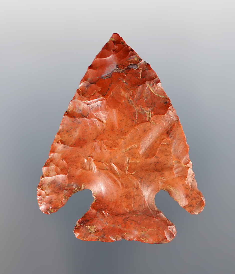 2 1/8" beautifully colored Flint Ridge Flint Archaic Thebes Bevel found in Ohio. Very nice condition. 
