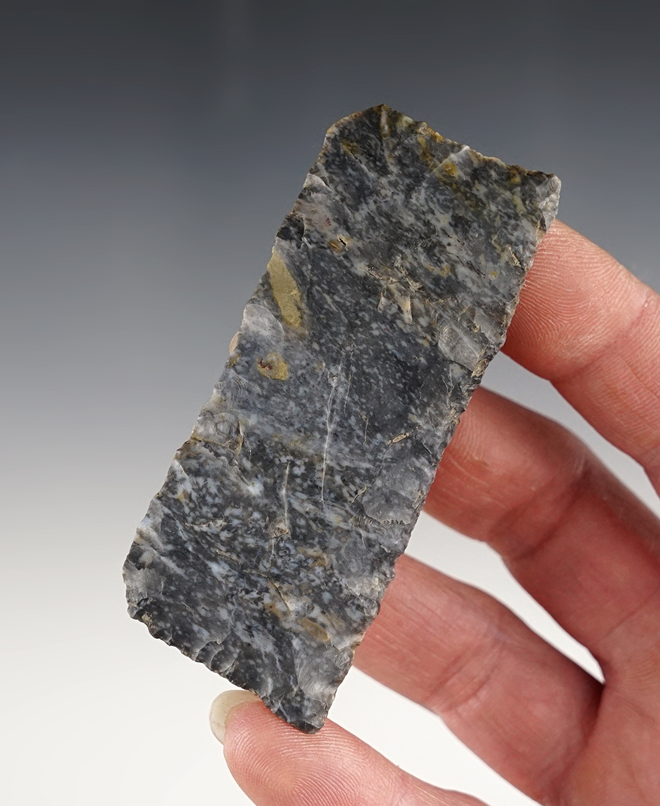 Thin and finely flaked 2 15/16" Coshocton Flint Paleo Square Knife found in Ashland Co., Ohio. 