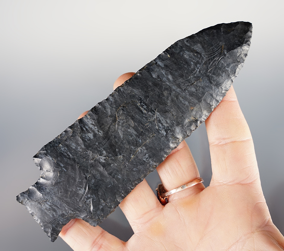 5 5/16" Coshocton Flint Hopewell Knife found in Crawford Co., Ohio. Ex. B.W. Stephens, Beutell. 