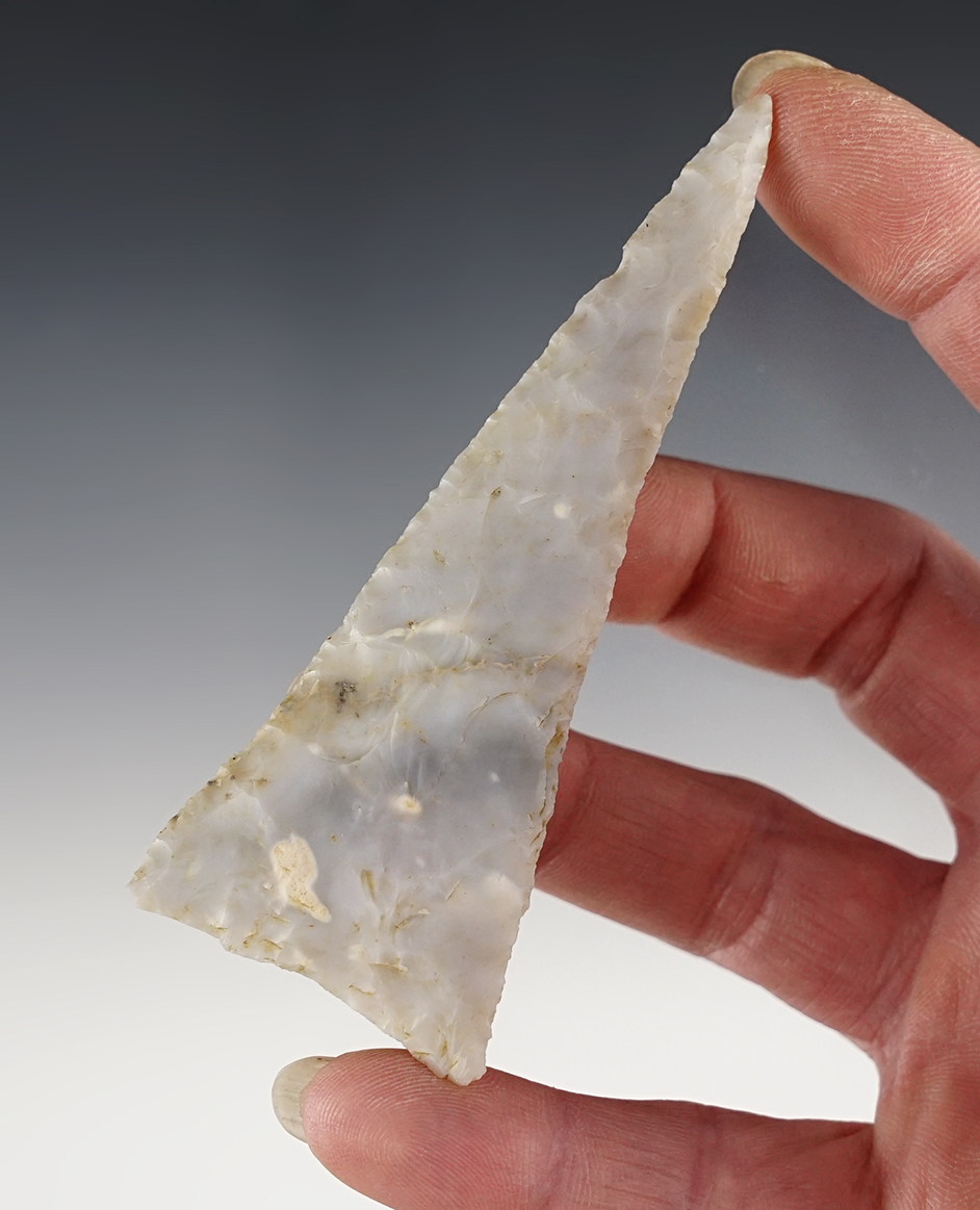 Large and fine 3 11/16" Triangular Ft. Ancient Knife made from Flint Ridge Flint. Found in Ohio.