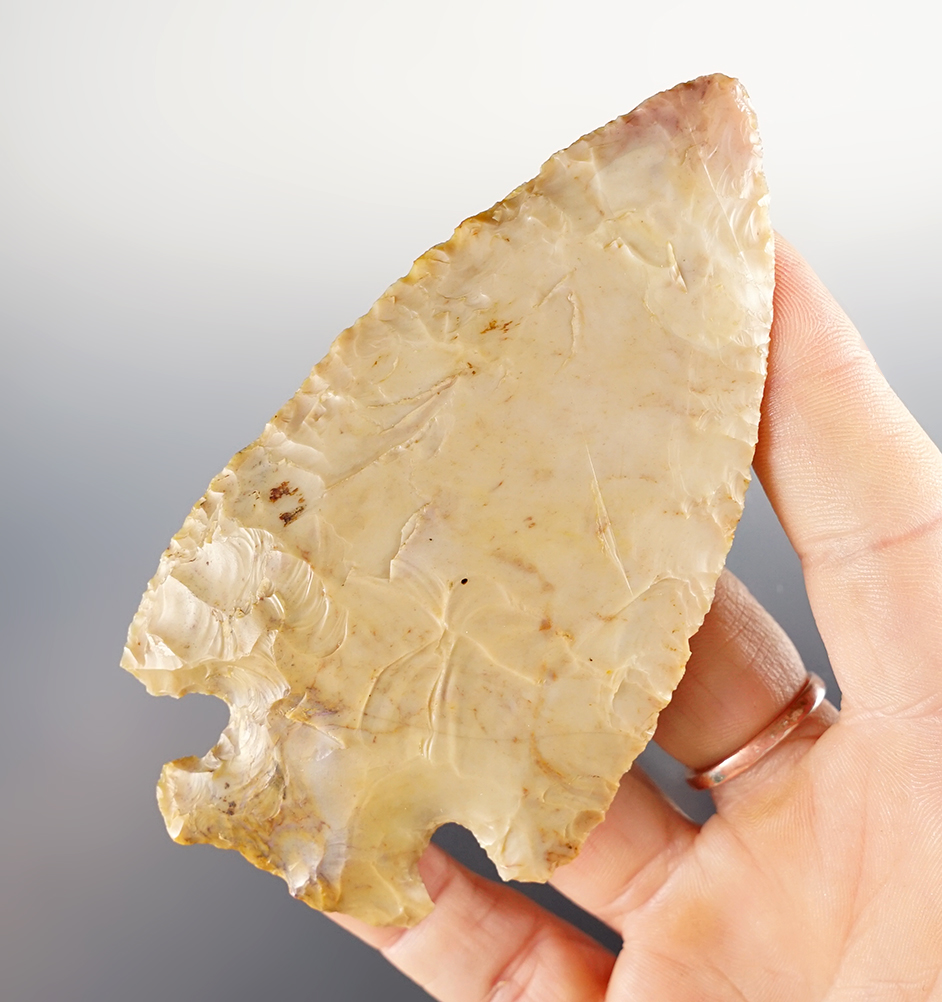 4 1/16" Hopewell Knife made from high-quality, Flint Ridge Flint. Found in Fayette Co., Ohio. 