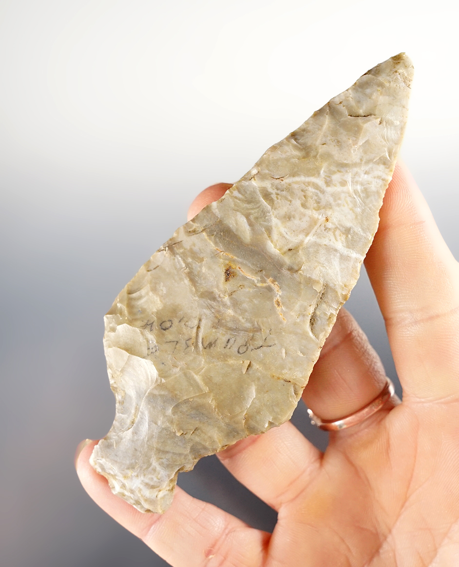 4 5/16" Ashtabula made from Upper Mercer Flint. Found in Trumbull Co., Ohio. 