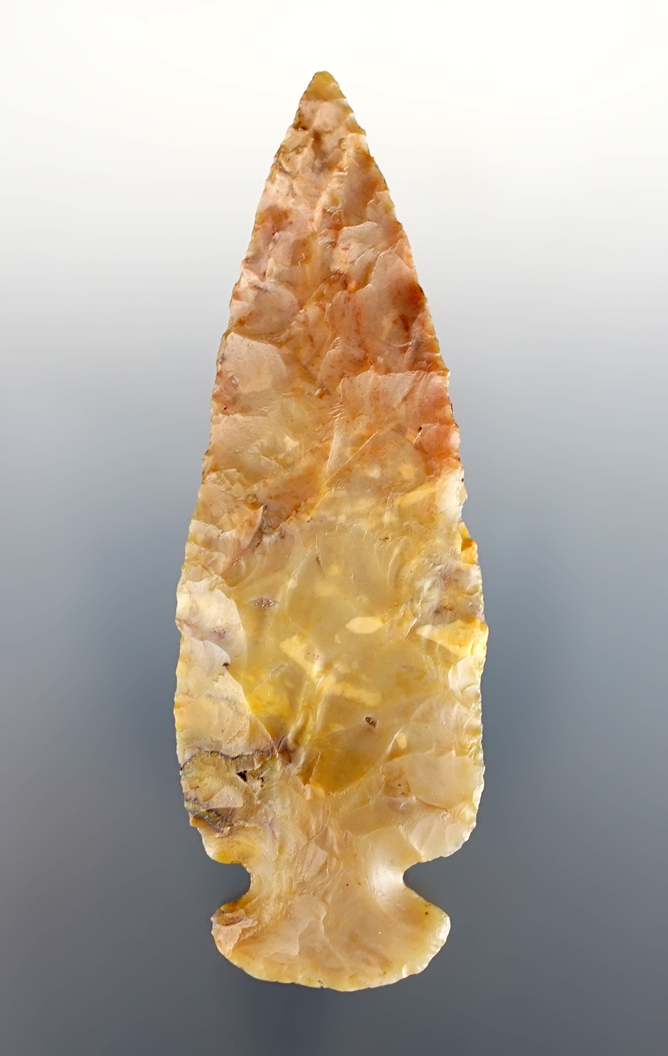 3 5/8" multi-colored red, green & gold Archaic Dovetail found in Licking Co., Ohio. Ex. Olenick.