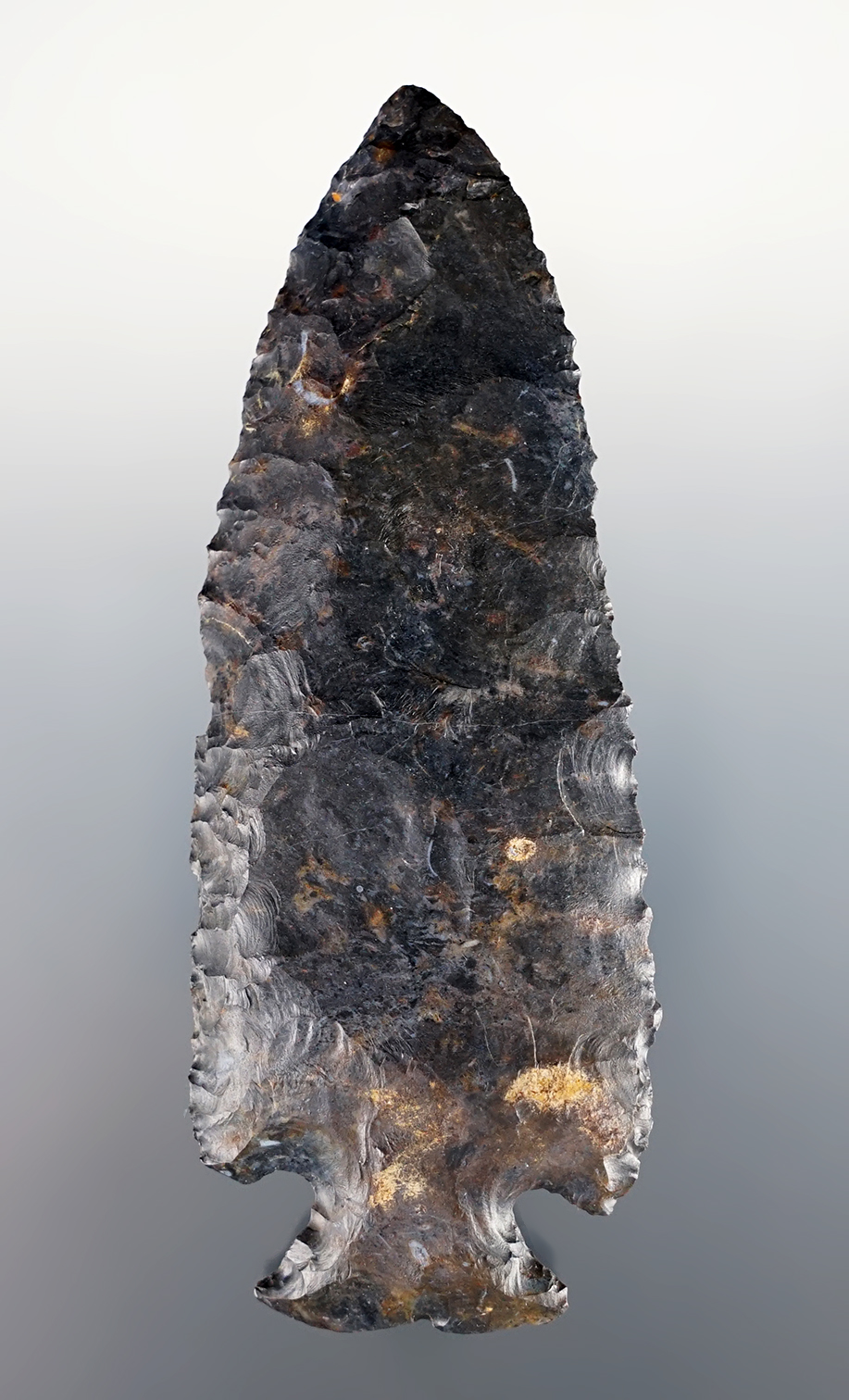 Fine 4 1/4" Notch Base Dovetail made from black Coshocton Flint. Found in Central Ohio.