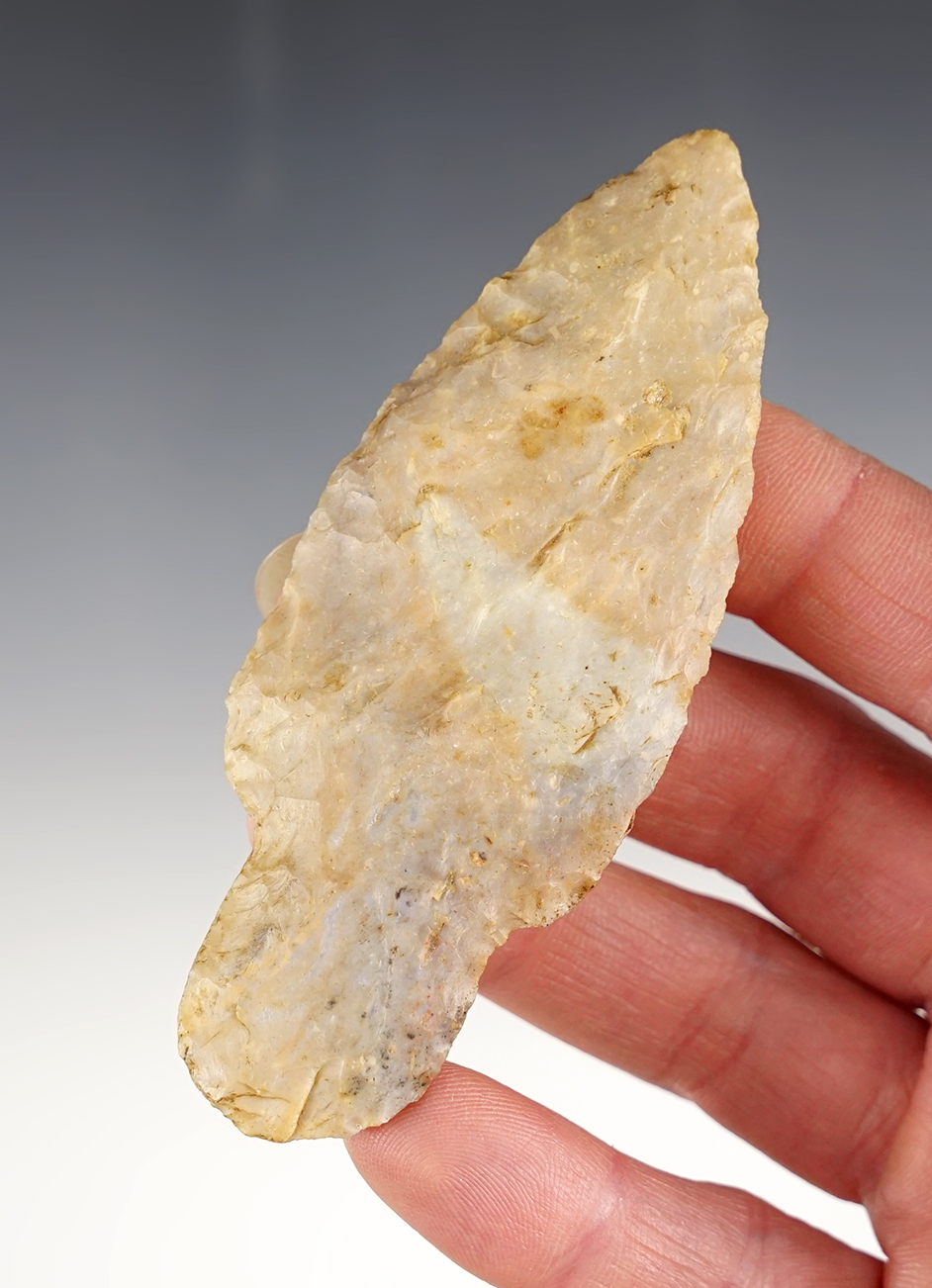 Finely made 3 11/16" Adena found in the Ohio/Indiana area. Made from high-grade Flint.