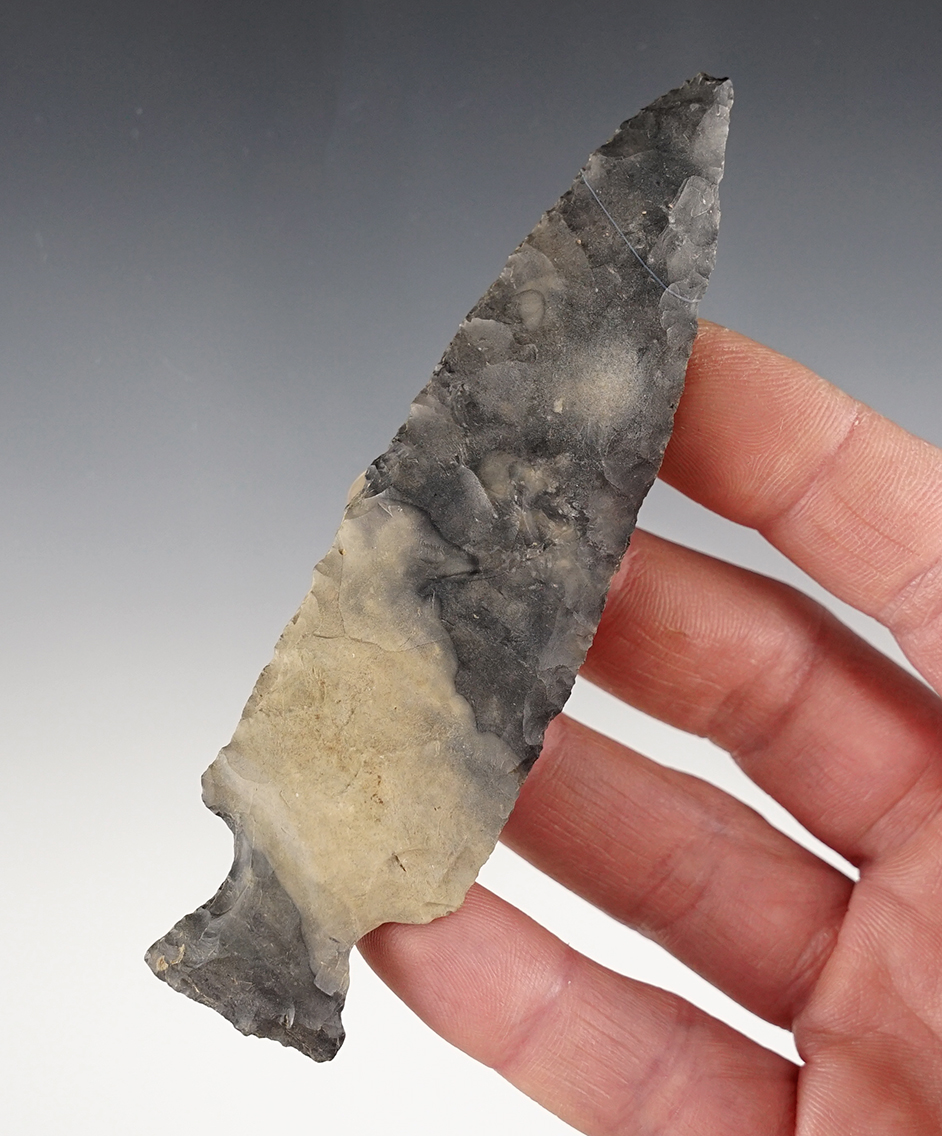 4 5/16" Bakers Creek made from Coshcoton Flint. Found in Ohio.