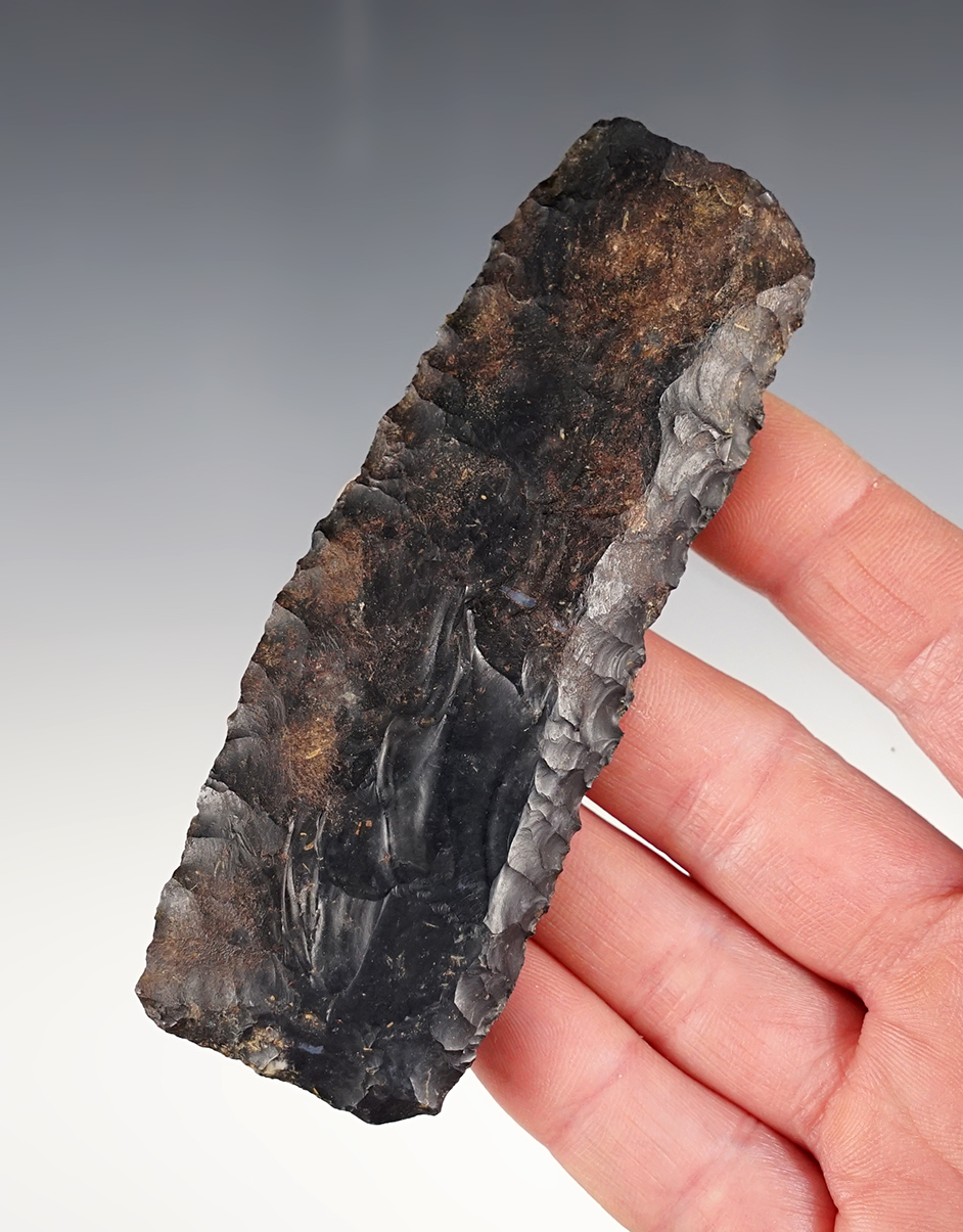 4" Paleo Square Knife found in Tuscarawas Co., Ohio. Made from patinated Coshocton Flint.