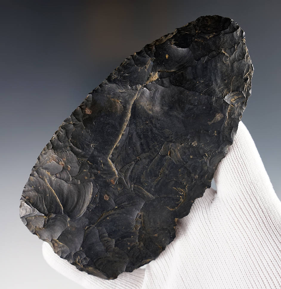 4 3/4" Ohio Paleo Knife made from heavily patinated Coshocton Flint. 