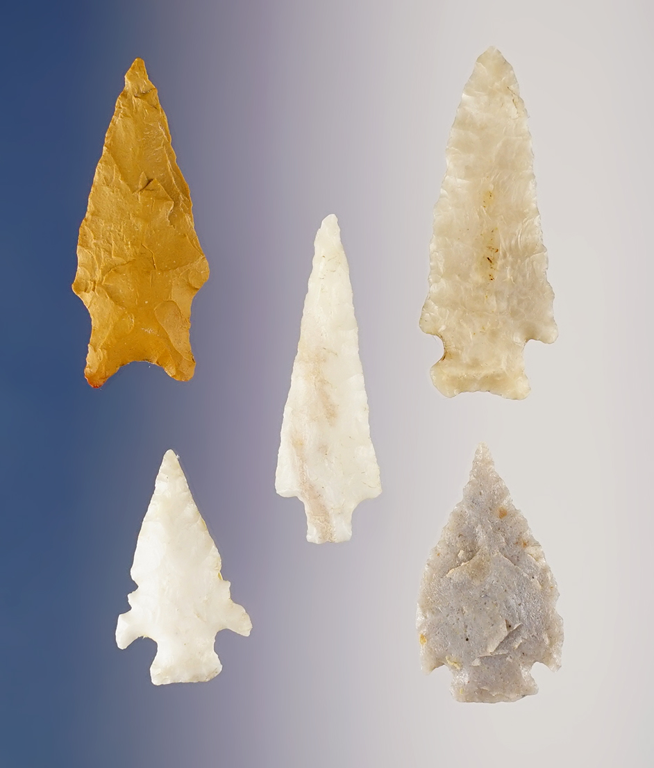 Set of 5 nice points found in the Southwestern U.S. The largest is 1 7/8".