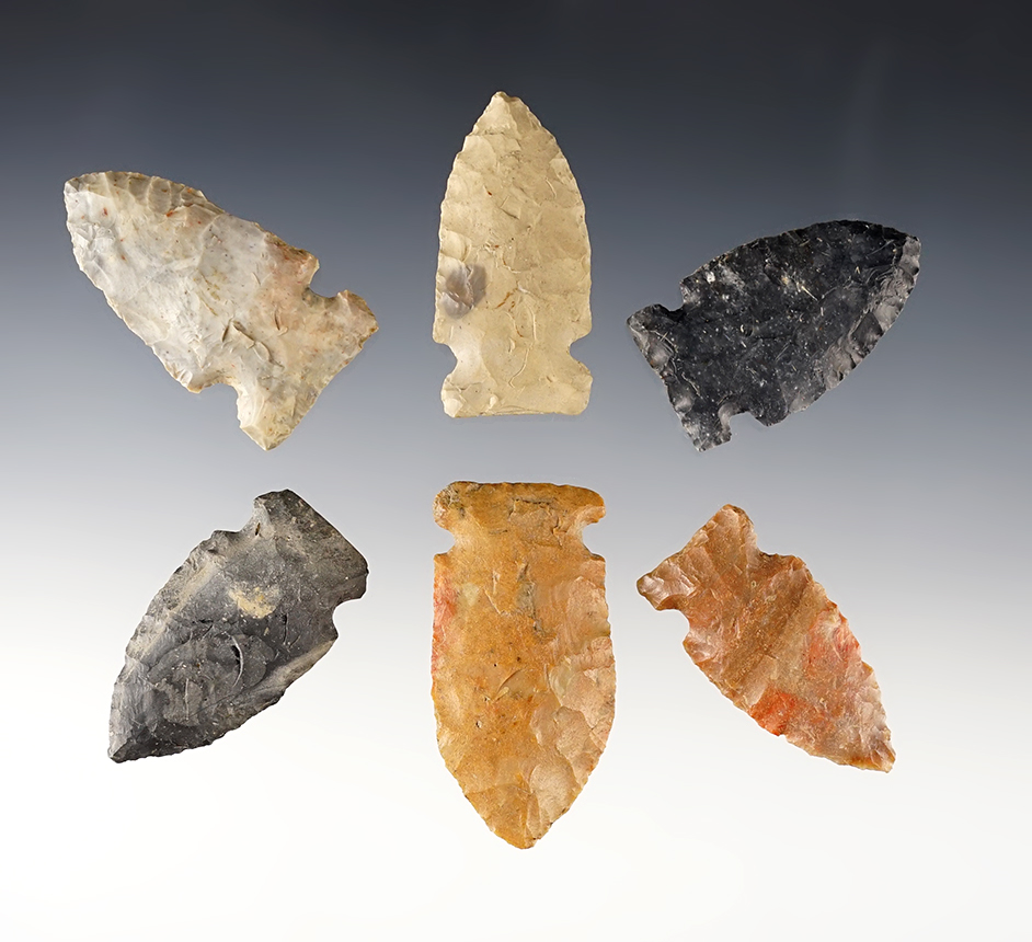 Set of 6 Ohio Sidenotch points in very good condition. The largest is 2 1/16".