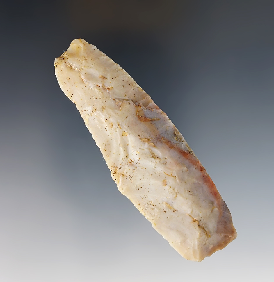 Nice 3 9/16" Paleo Square Knife made from patinated Flint Ridge Flint. Knox Co., Ohio.