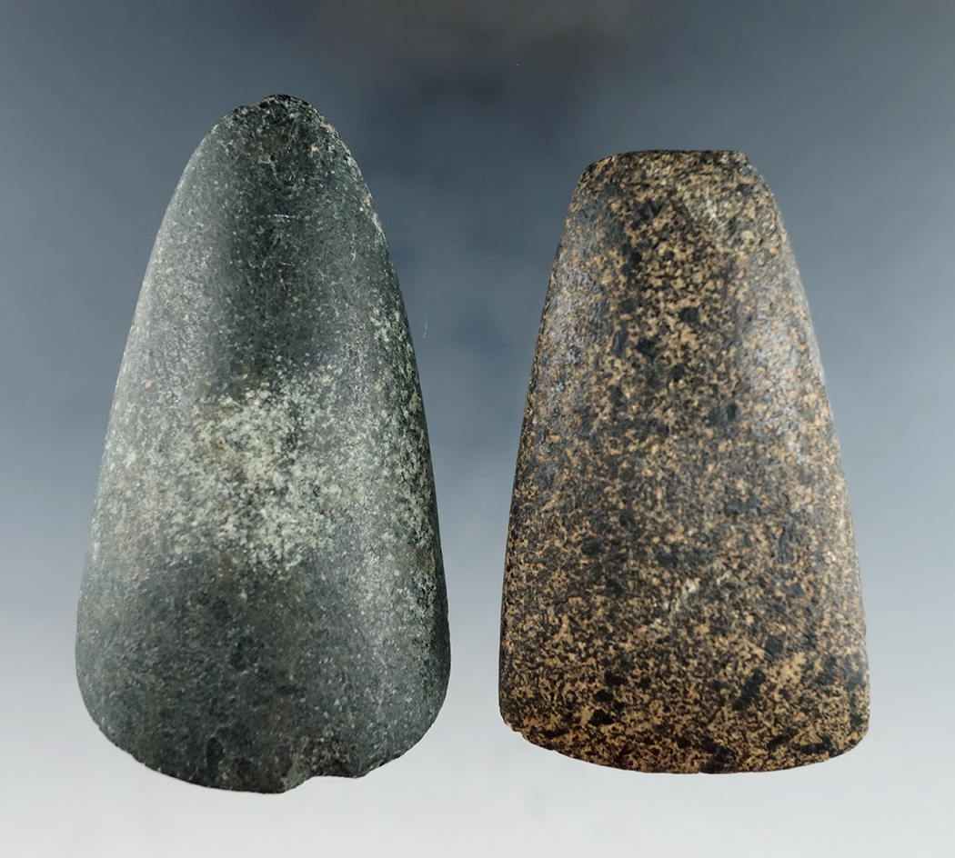 Pair of Hardstone Adzes in excellent condition, found in Ohio. Largest is 3 9/16".