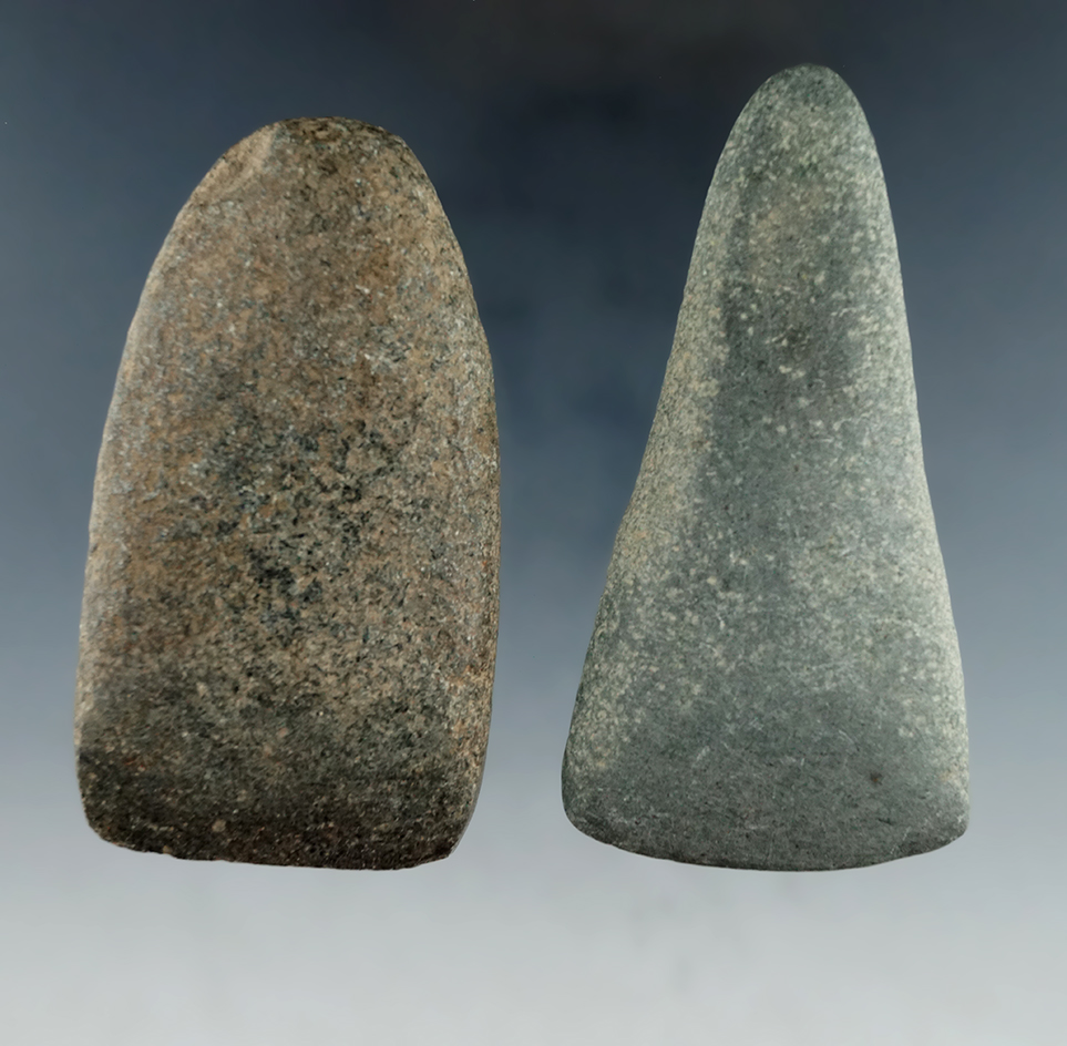 Pair of Hardstone Celts found in Ohio. Both in very nice condition.  Largest is 3 5/16".