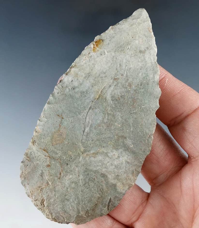 3 5/8" Indiana Green "Attica Chert" Blade found in Indiana.  Ex. Lucas Lacey.
