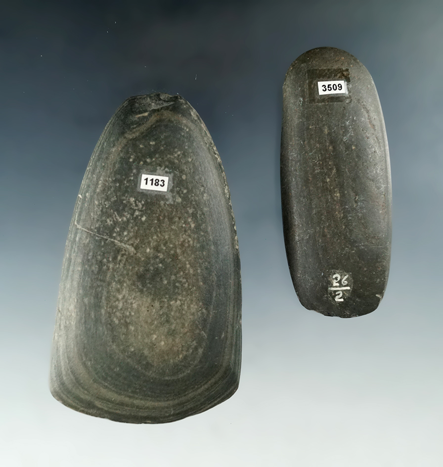 Pair of Slate Celts in very good condition, found in Ohio. Largest is 3 3/4".