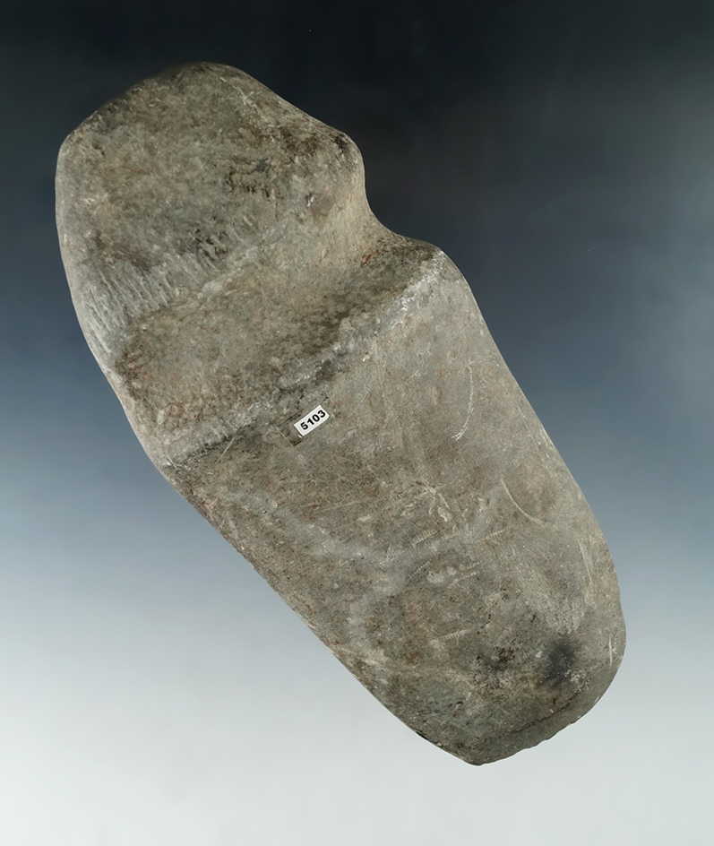 7 3/8" Long 3/4 Grooved Raised Ridge Axe made from Slate, found in Ohio.