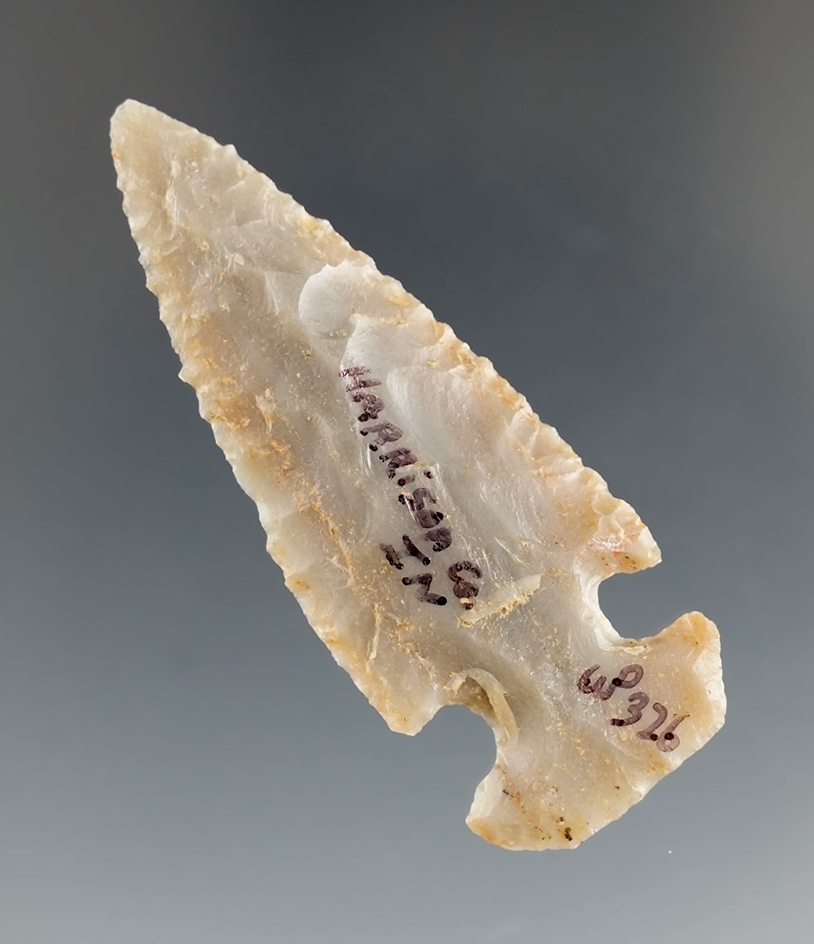 2 1/16" Knight Island made from Paoli Chert. Founde in Harrison Co., Indiana. Davis G-10 COA.