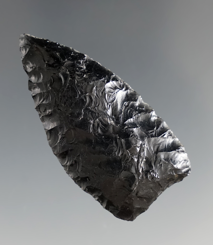 1 7/8" Owl Cave made from Obsidian. Found near the Columbia River, Oregon. 2 COA's.