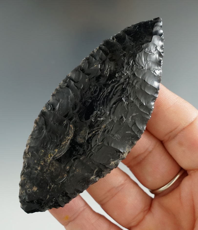 3 5/8" Obsidian Cascade Knife found in Southern Oregon. Bennett and Stermer COA's.