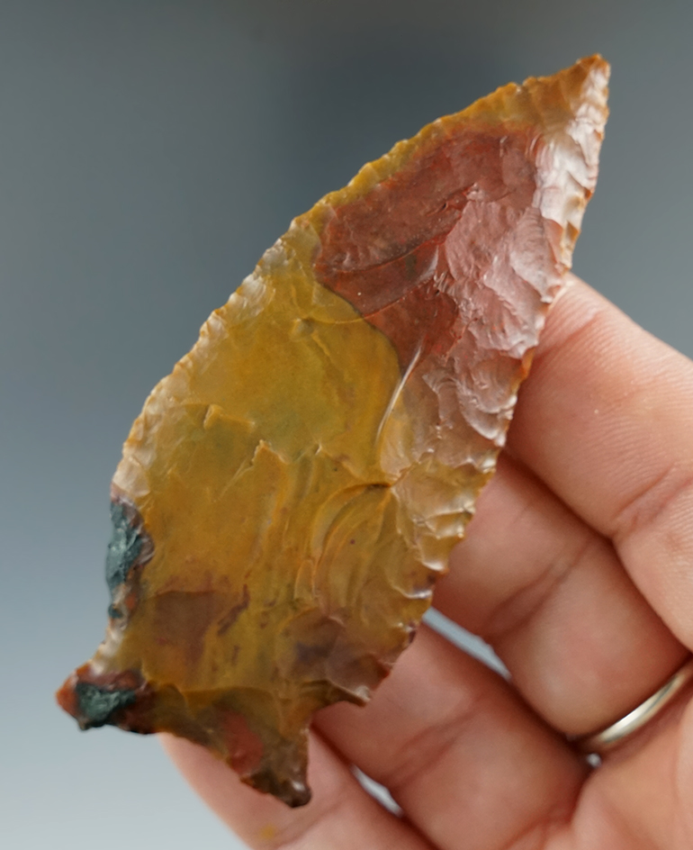 3 1/16" Archaic Knife - beautiful multi-colored Jasper, found in Tennessee. Bennett COA.