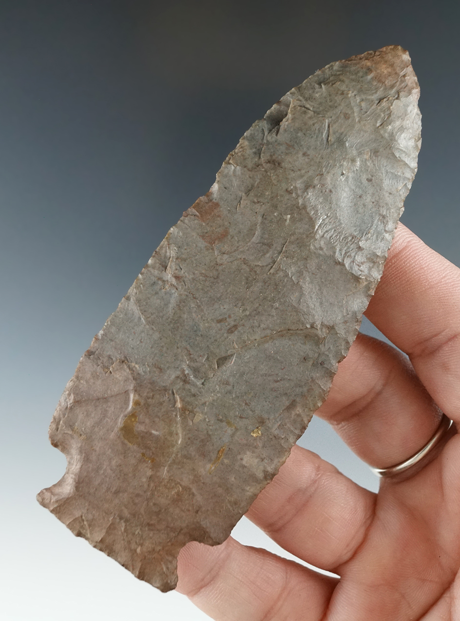 4 1/16" Benton made from attractive red and gray chert found in Tennessee.