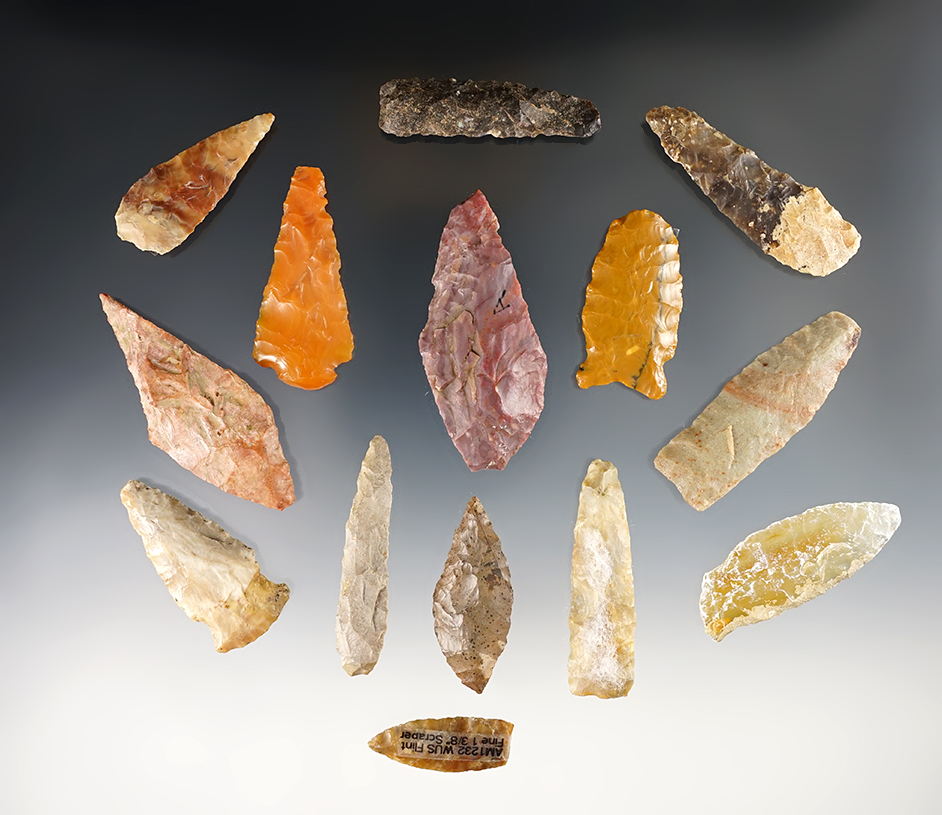Set of 14 assorted points from the Western U.S. The largest is 2 5/8".