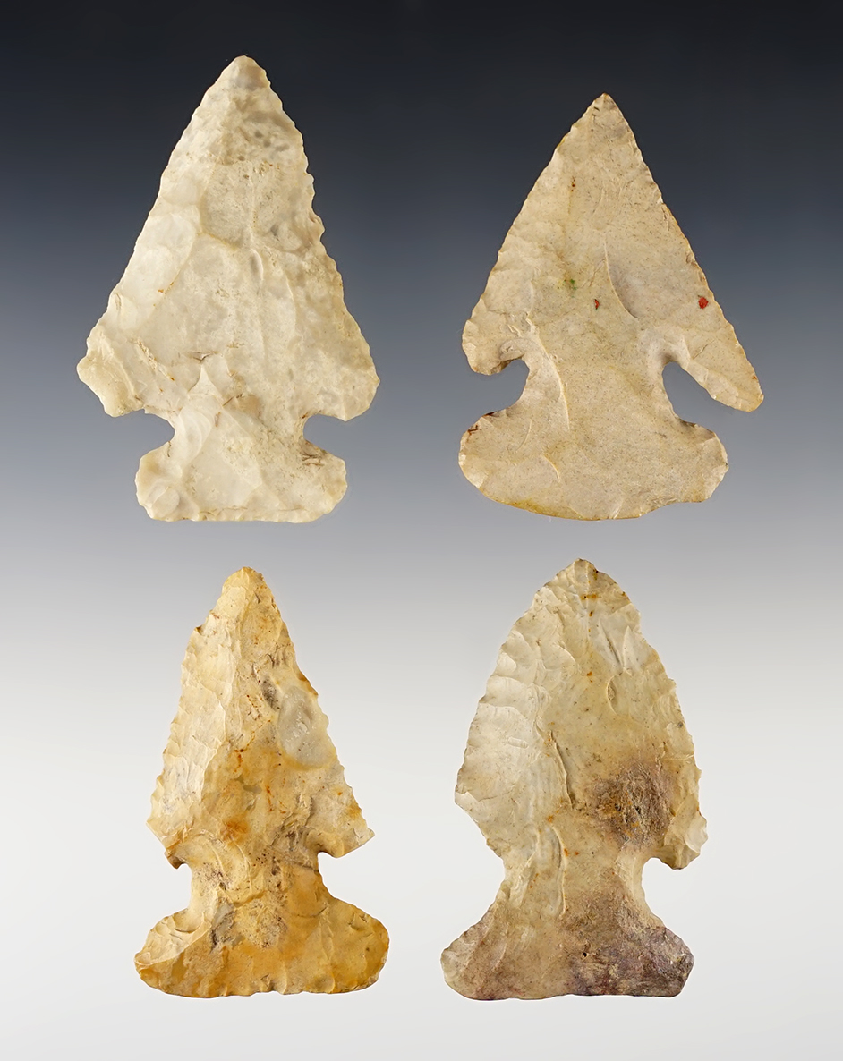 Set of 4 Ohio Thebes Points that are well patinated. The largest is 2 9/16".