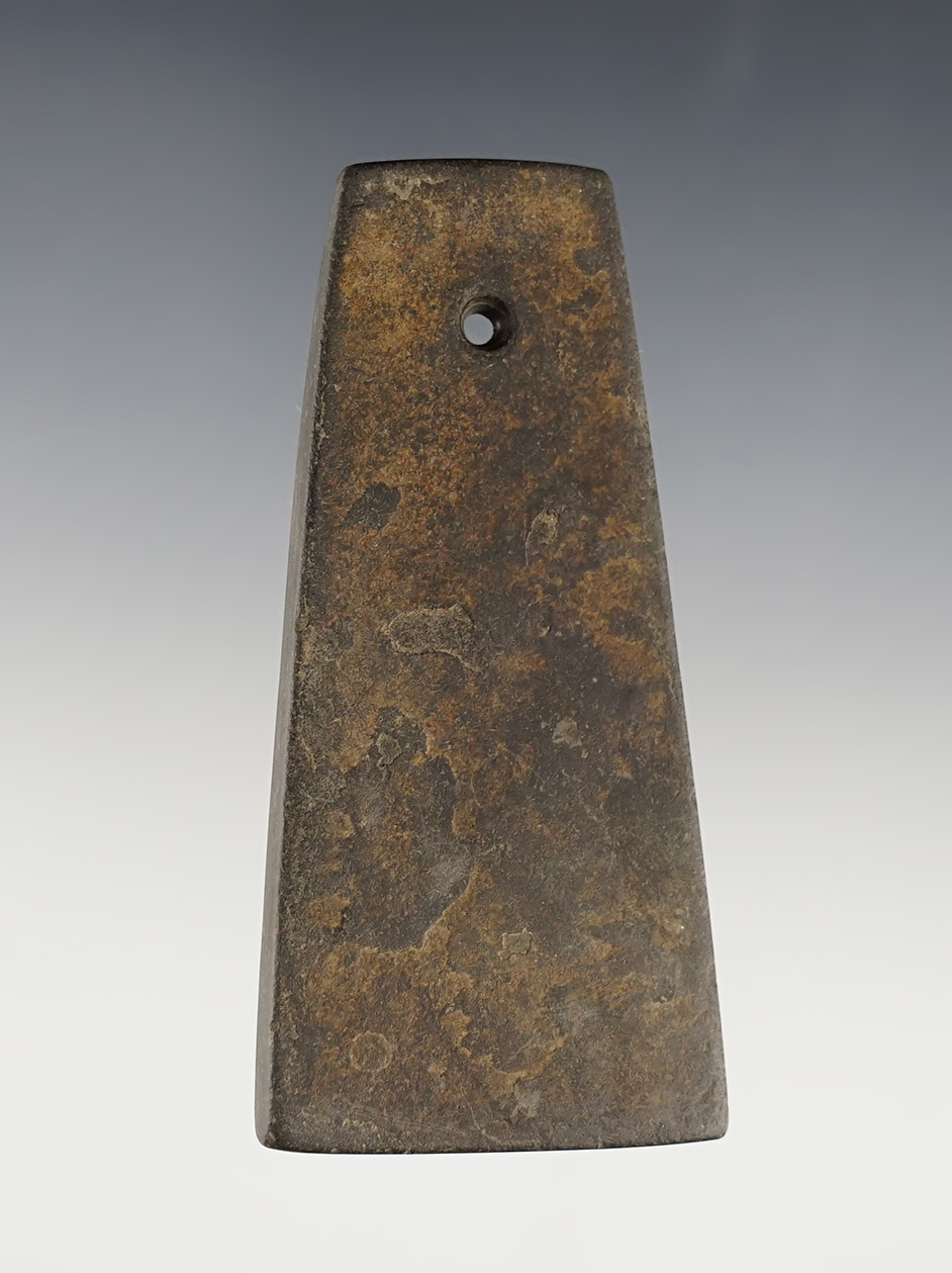 Nice 3 3/16" Ohio Trapezoidal Pendant made from dark gray Slate. Ex. Dilley.