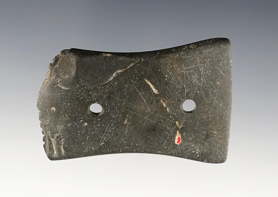 2 5/8" anciently salvaged and tallied Bi-Concave Gorget found in Lorain Co., Ohio. Ex. Wehrle (#1751).