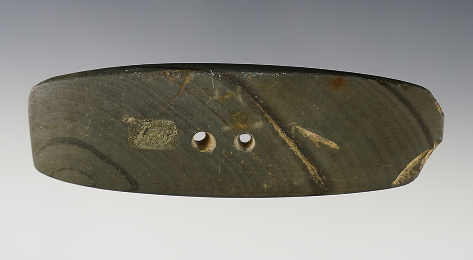 4 3/16" Rectangular Gorget - Bourneville, Twin Twp., Ross Co., Ohio in October 1988 by Mike Cross. 