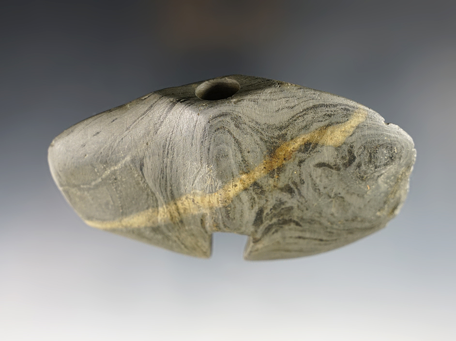 4 7/16" Single Notch Wing Bannerstone - Summit Co., Ohio with a nice "Worm Track".