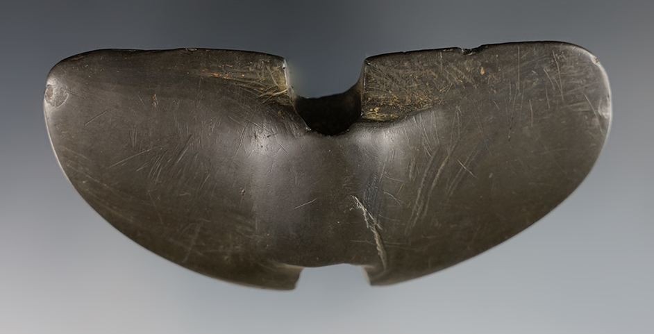 4 1/8" double notched Wing Bannerstone  Auglaize Co., Ohio. Ex. Hubert Wachtel.